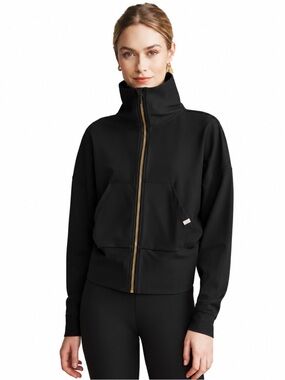 Rhone Atmosphere Full Zip Jacket Small Black Ribbed Long Sleeve Athleisure Gym